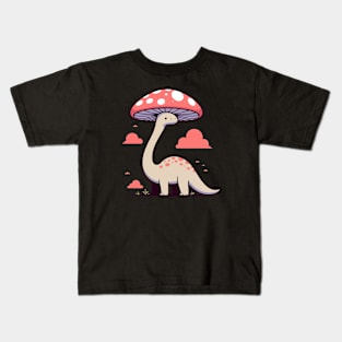 Kawaii simple Mushroom Hat Dinosaur Brontosaurus Kids T-Shirt